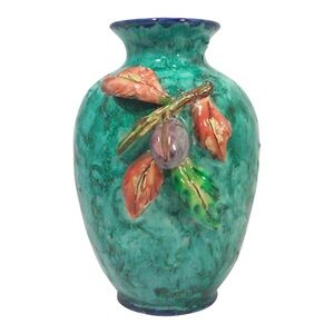 Mid-Century Textured Ceramic Teal Vase Italy